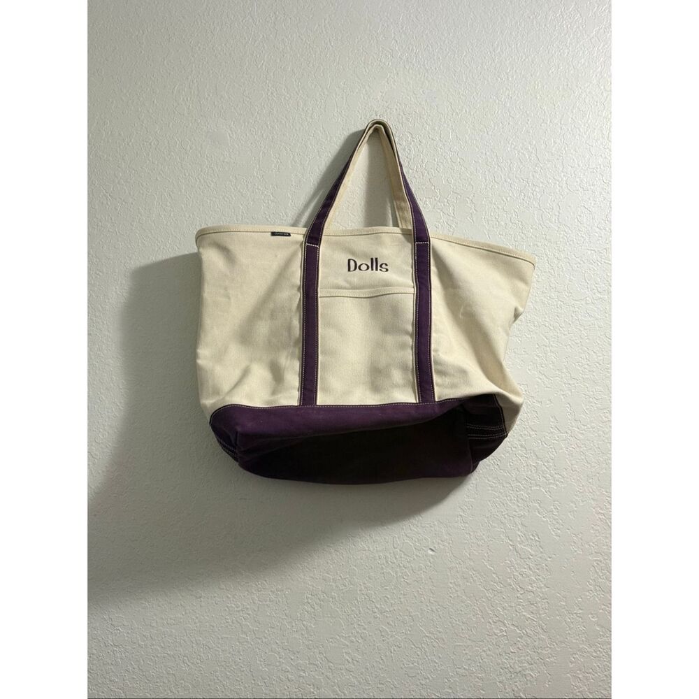 Land's end Extra Large 5 Pocket Zip Top Long Handle Canvas Tote Bag 25x15 Dolls
